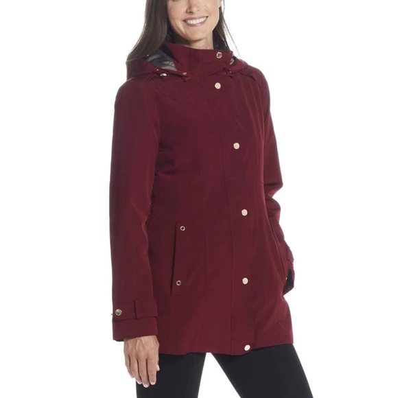 Gallary Water Resistant Zip Front Rain Jacket Merlot - Picture 1 of 7